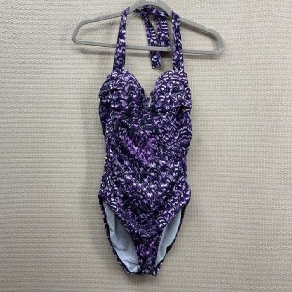 Assets by Spanx Purple/Pink One Piece Halter Swimsuit Women Size Medium